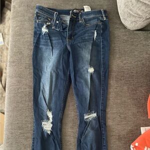 Hollister Blue Super Skinny Jeans with Trendy Distressing